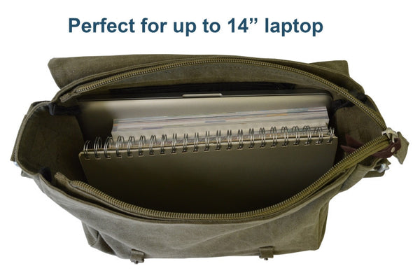 17 Laptop Army Green Leather & Canvas Messenger Bag – serbags