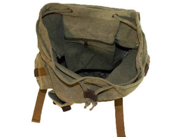 Army Green Canvas Hiking School Heavy Duty Rucksack Backpack with Many Pockets