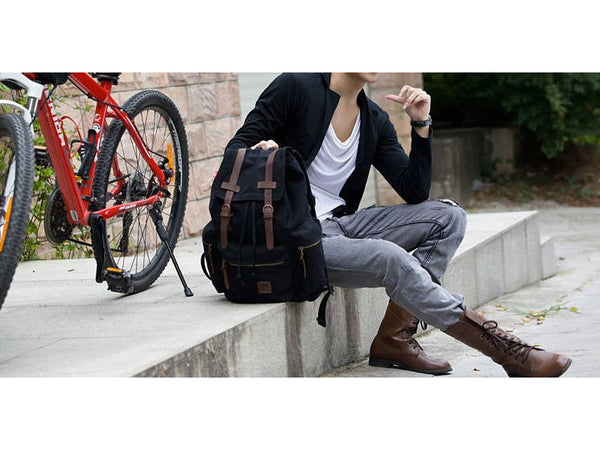 Black Canvas Backpack with Side Pockets - Serbags
 - 5