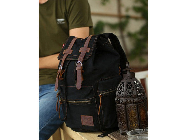Black Canvas Backpack with Side Pockets - Serbags
 - 4