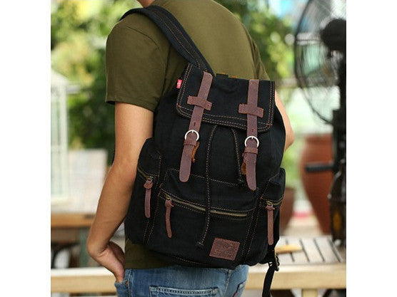 Black Canvas Backpack with Side Pockets - Serbags
 - 3