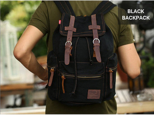 Black Canvas Backpack with Side Pockets - Serbags
 - 2