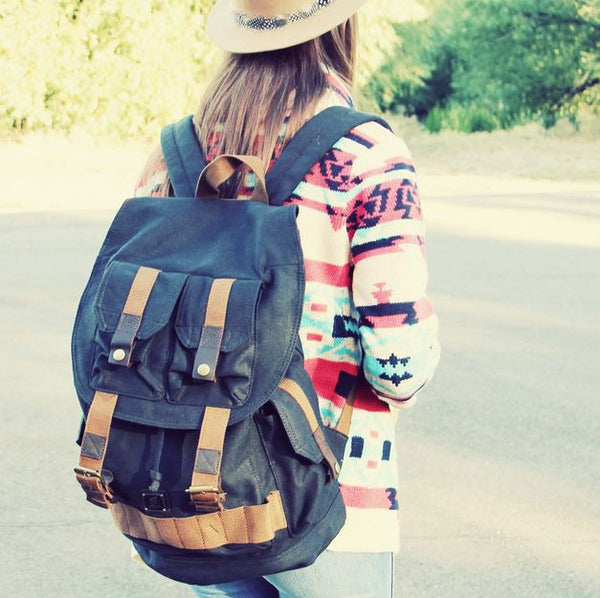 Black Canvas Heavy Duty Rucksack Backpack with Many Pockets - Serbags
 - 3