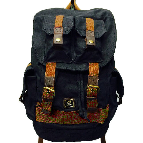 Black Canvas Heavy Duty Rucksack Backpack with Many Pockets - Serbags
 - 1