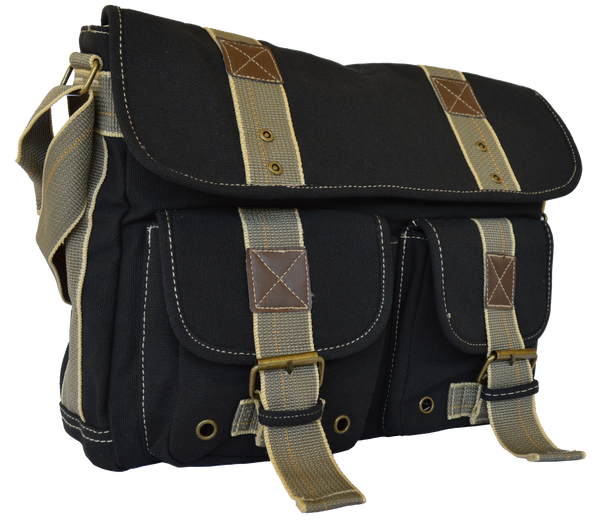 Black Classic Canvas Messenger Bag - Serbags
 - 2
