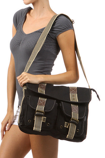 Black Classic Canvas Messenger Bag - Serbags
 - 6