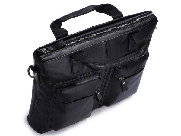 Black Leather Casual & Business Briefcase Laptop Bag - Serbags
 - 9