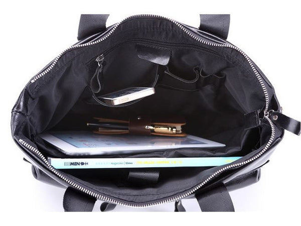 Black Leather Casual & Business Briefcase Laptop Bag - Serbags
 - 16