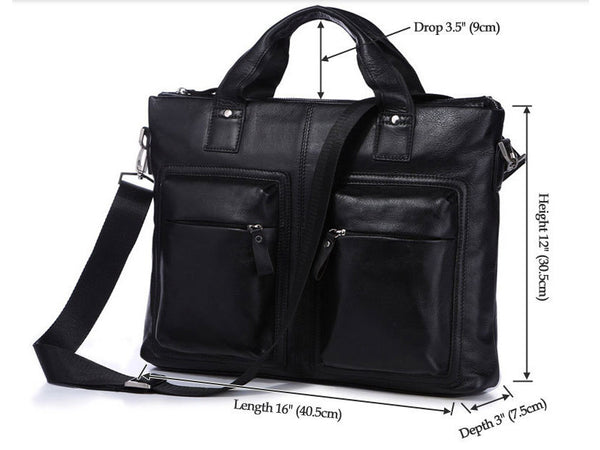 Black Leather Casual & Business Briefcase Laptop Bag - Serbags
 - 7