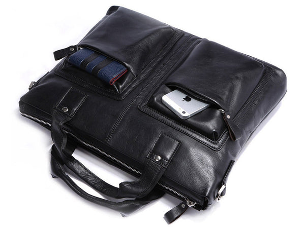 Black Leather Casual & Business Briefcase Laptop Bag - Serbags
 - 11