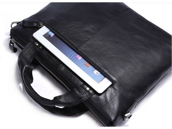 Black Leather Casual & Business Briefcase Laptop Bag - Serbags
 - 13