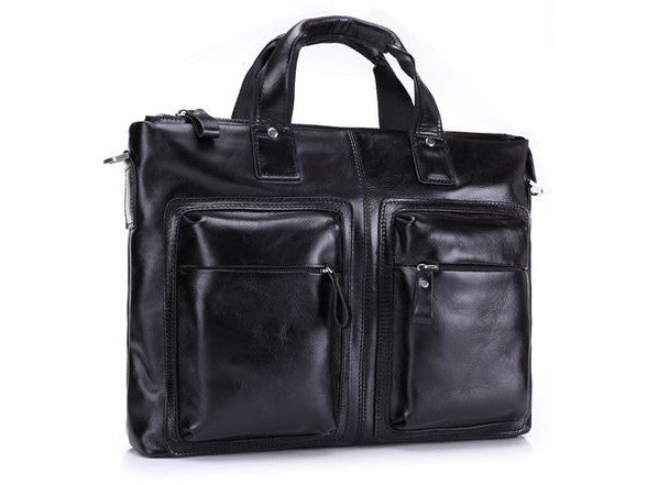 Black Leather Casual & Business Briefcase Laptop Bag - Serbags
 - 3