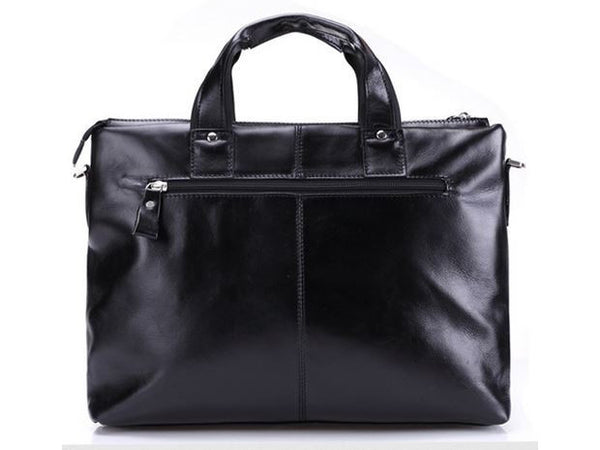 Black Leather Casual & Business Briefcase Laptop Bag - Serbags
 - 5