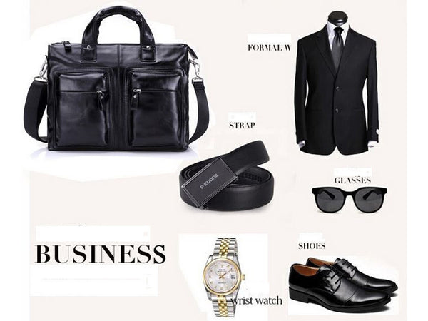 Black Leather Casual & Business Briefcase Laptop Bag - Serbags
 - 12