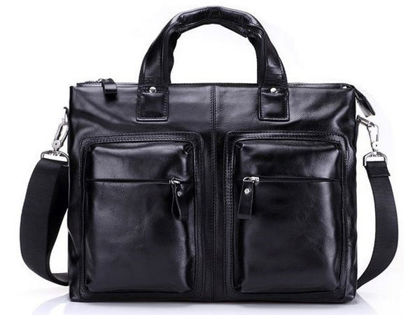 Black Leather Casual & Business Briefcase Laptop Bag - Serbags
 - 4