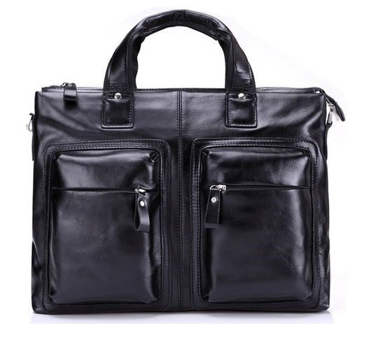 Black Leather Casual & Business Briefcase Laptop Bag - Serbags
 - 1