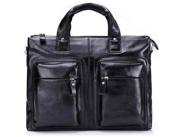 Black Leather Casual & Business Briefcase Laptop Bag - Serbags
 - 2