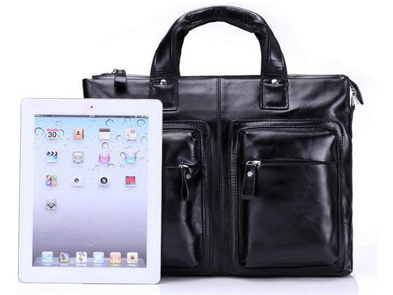 Black Leather Casual & Business Briefcase Laptop Bag - Serbags
 - 8