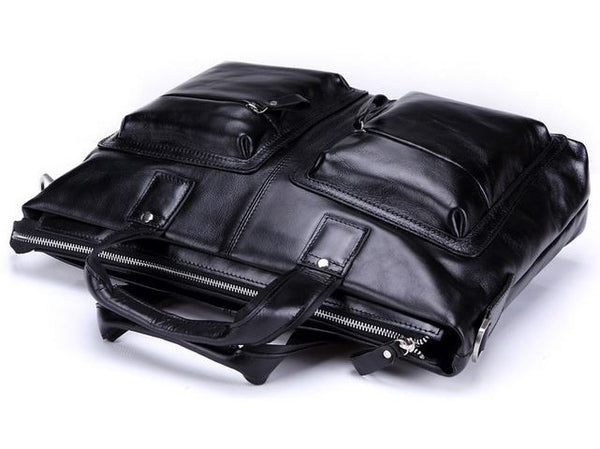Black Leather Casual & Business Briefcase Laptop Bag - Serbags
 - 10