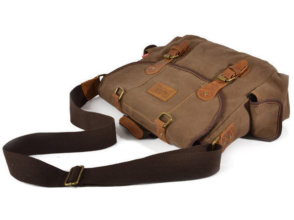 Brown Canvas & Leather Messenger Bag - Serbags
 - 10