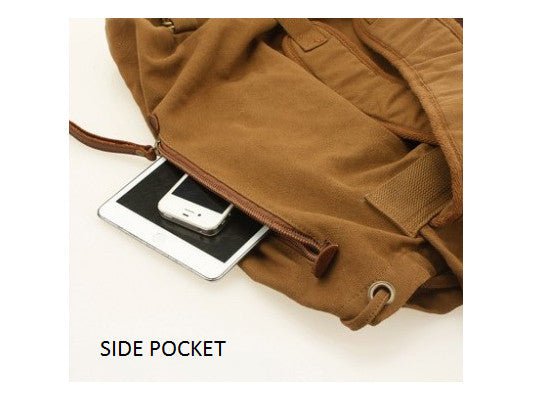 Brown Canvas  & Leather Casual Travel Rucksack Backpack - Serbags
 - 5