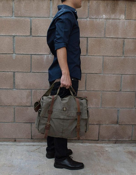 17" Laptop Army Green Leather & Canvas Messenger Bag serbags 17" Laptop Army Green Leather & Canvas Messenger Bag serbags