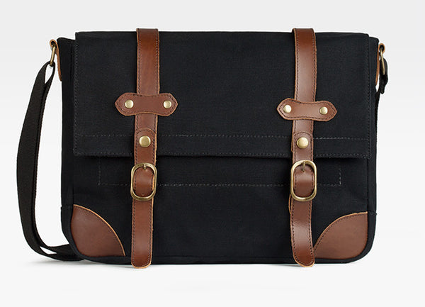 Black Canvas & Leather Messenger Bag For Men - Serbags
 - 2