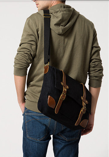 Black Canvas & Leather Messenger Bag For Men - Serbags
 - 4