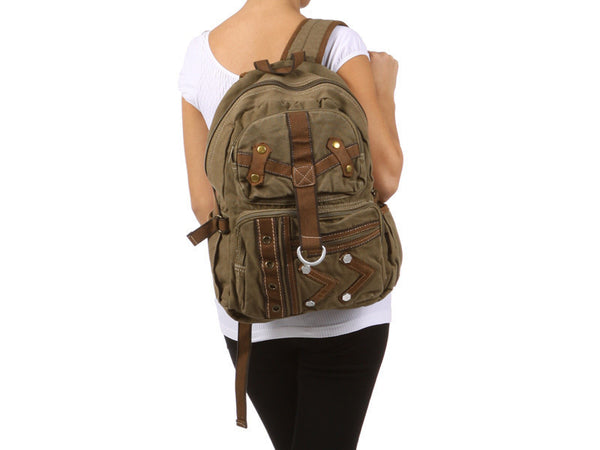 Army Green Multi-Pocket Canvas Backpack - Serbags
 - 3