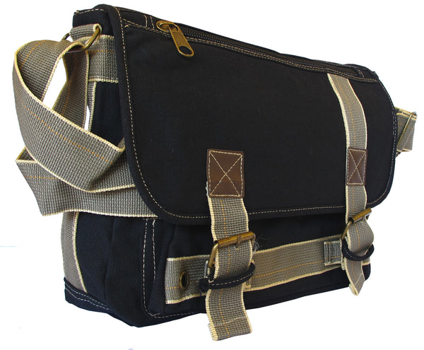 Black Canvas Messenger Bag - Serbags
 - 1
