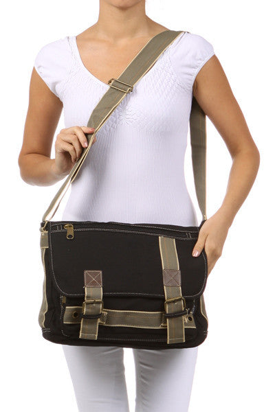 Black Canvas Messenger Bag - Serbags
 - 6