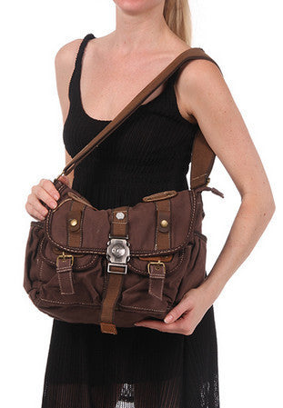 Brown Canvas Cross Body Messenger Bag for Women