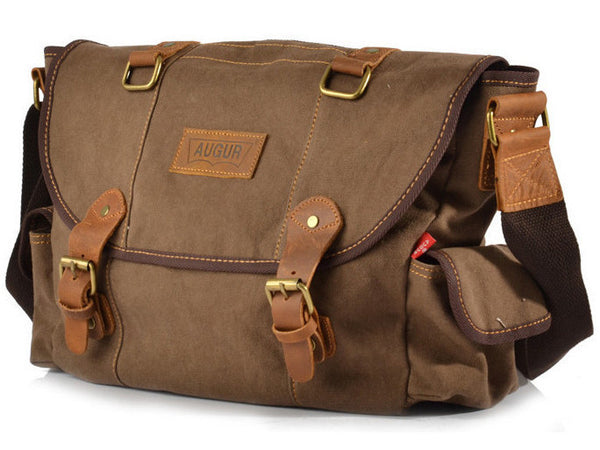 Brown Canvas & Leather Messenger Bag - Serbags
 - 1