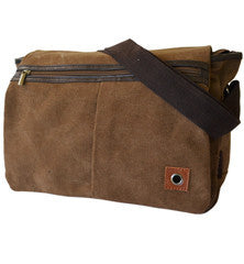 Brown Canvas Messenger Bag With Leather Pockets