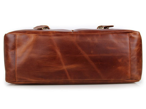 Brown Leather Messenger Bag - Removable Camera Insert