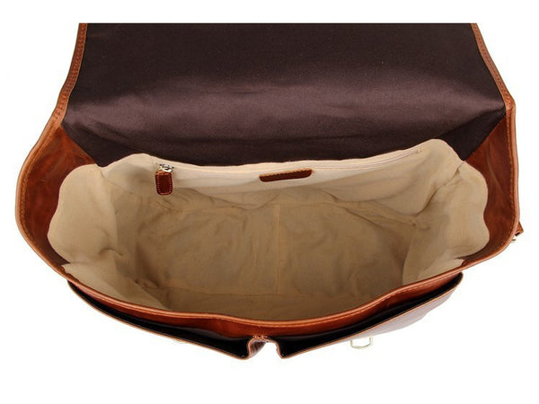 Brown Leather Messenger Bag - Removable Camera Insert