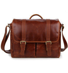 Brown Leather Messenger Bag - Removable Camera Insert