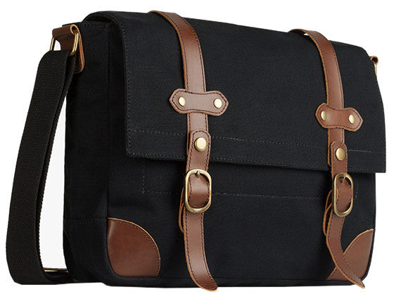 Black Canvas & Leather Messenger Bag For Men - Serbags
 - 1